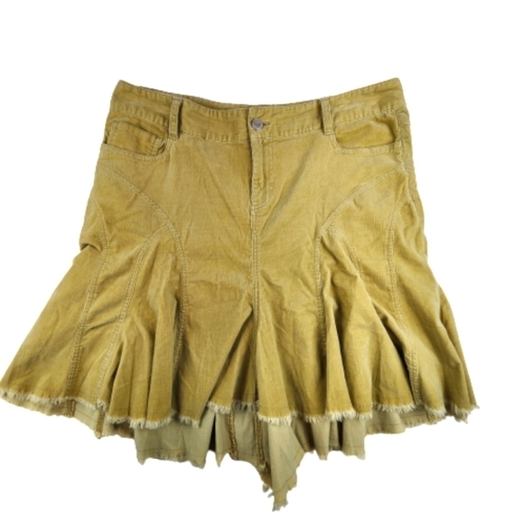 Vintage Dresses & Skirts - Vintage Y2K Style Twenty One Yellow Corduroy Ruffle Skirt Size Large